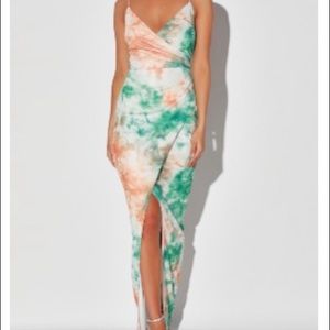 Lulus Green/Orange Tie-Dye Maxi Dress